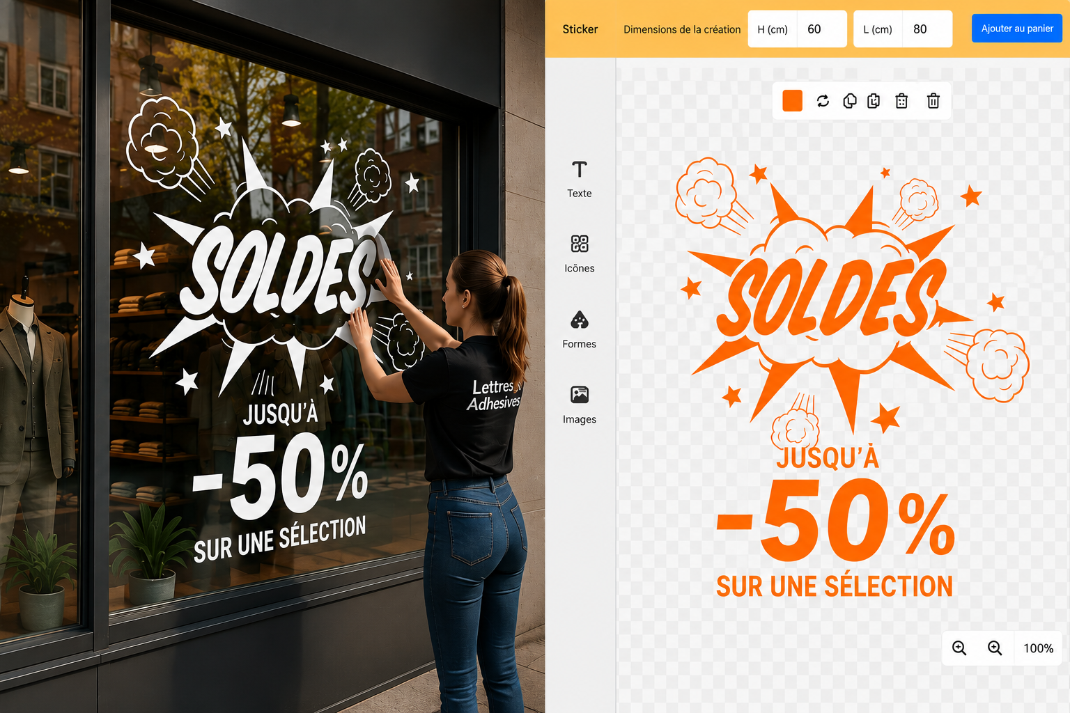 Pose d'une vitrophanie sur une vitrine de commerce