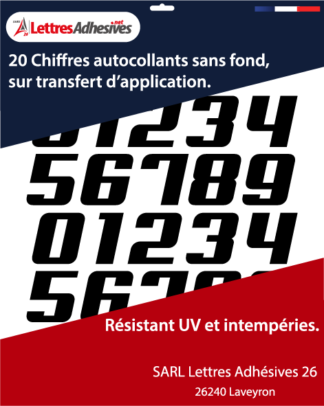 ? Chiffres adhésifs au détail - vinyle Aero découpé à l’unité