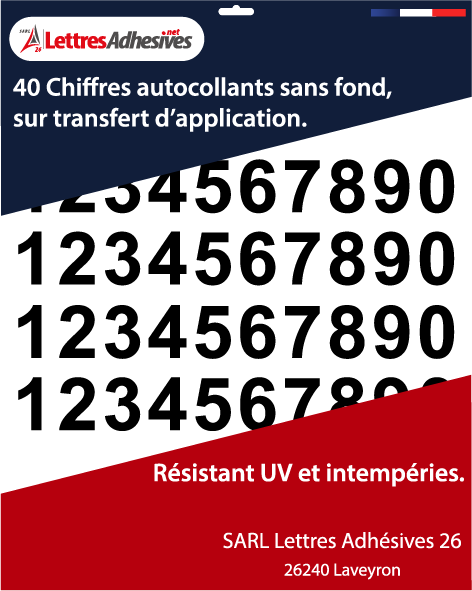 Chiffres autocollants au détail - vinyle adhésif Arial découpé à l’unité