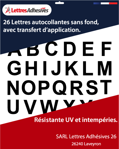 Pochette de lettres autocollantes en vinyle Oracal - alphabet complet prêt à poser