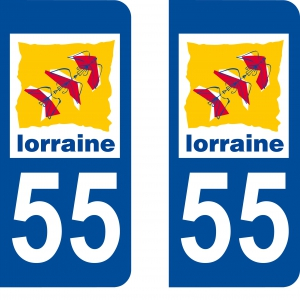 Lot De 4 Stickers Département 55 Meuse - Autocollants Pour Plaques D'immatriculation - Noir - Angles Arrondis