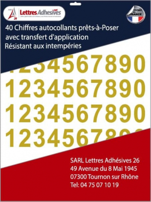 chiffre autocollant couleur or métal fabrication française pas cher