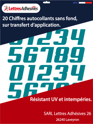 Chiffres adhésifs couleur bleu turquoise - image 0