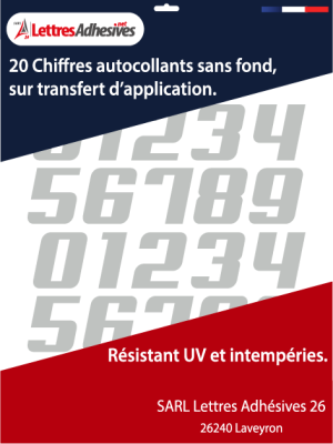 Chiffres adhésifs couleur gris argent - image 0
