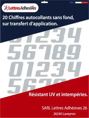 Chiffres adhésifs couleur gris clair - image 0