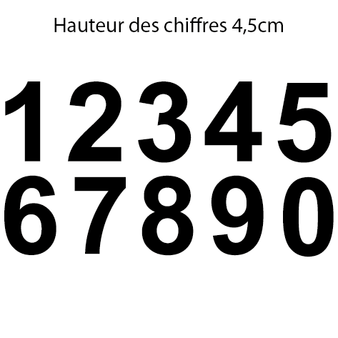 Numéros autocollants de 1 à 45 Chiffre couleur sur fond blanc