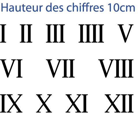 Planche 12 chiffres romains adhésifs H 10 cm