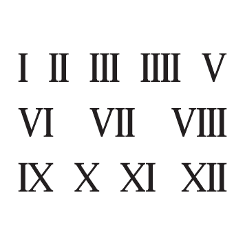 Planche 12 chiffres romains adhésifs H 3 cm