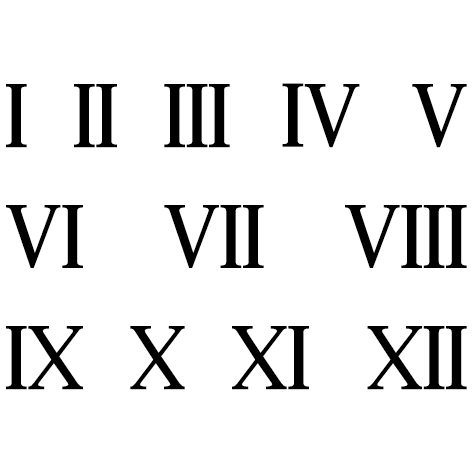 Planche 12 chiffres romains adhésifs H 3 cm