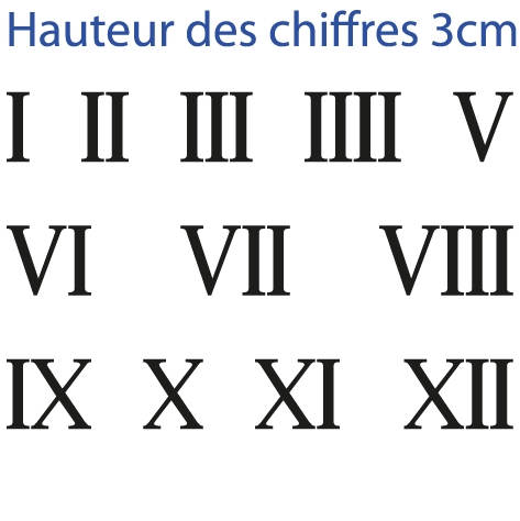 Planche 12 chiffres romains adhésifs H 3 cm