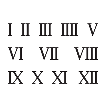 Planche 12 chiffres romains adhésifs H 6 cm