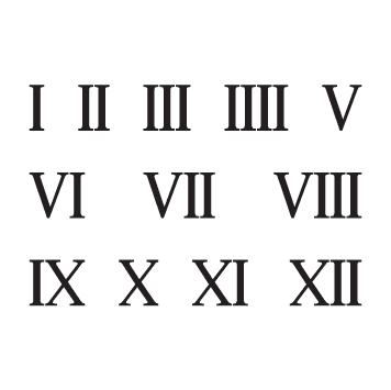 Planche 12 chiffres romains adhésifs H 8 cm