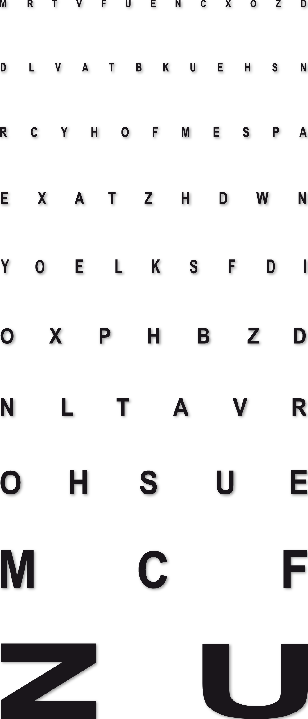 Autocollant Alphabet test monoyer à 5 mètre
