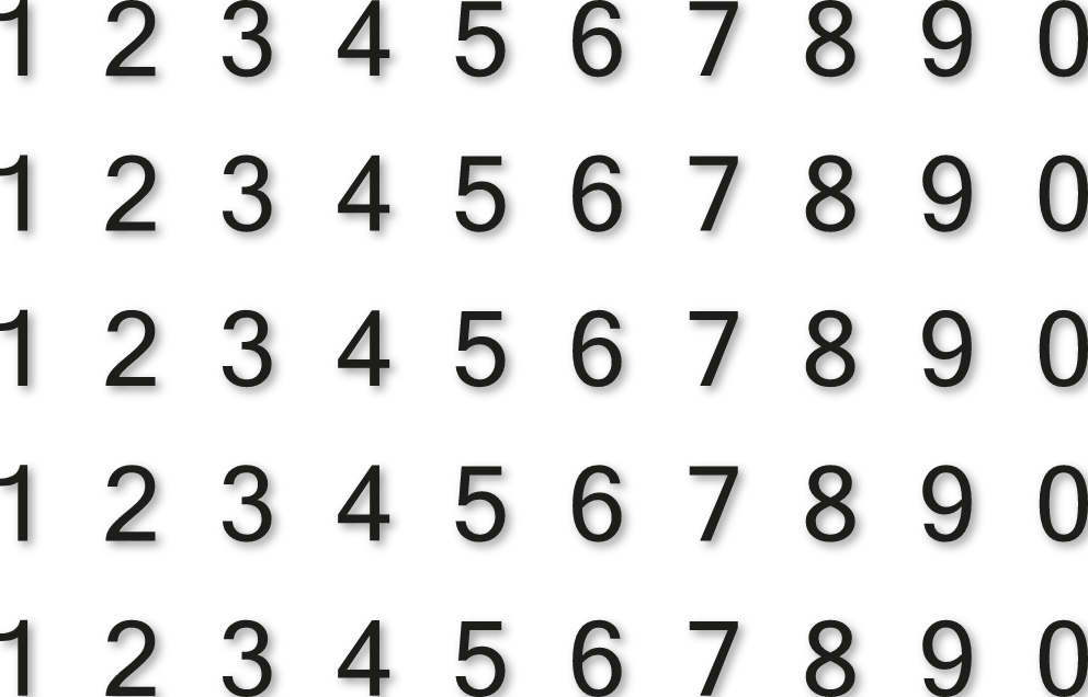 H1,5 cm - Planche de chiffres autocollants - 5 x 10 chiffres