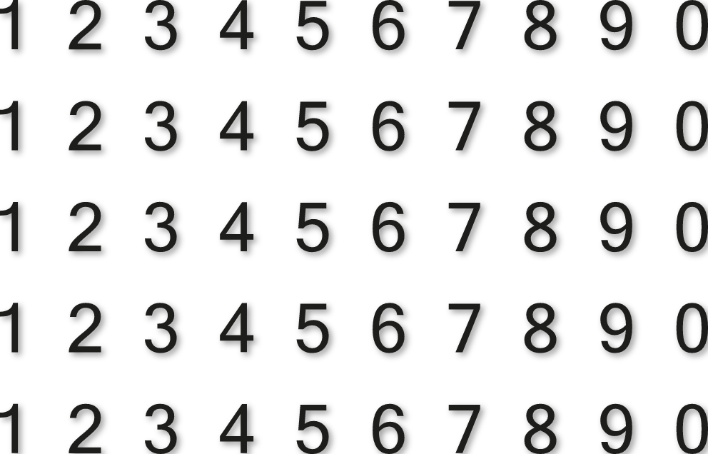 H2,5 cm - Planche de chiffres autocollants - 5 x 10 chiffres