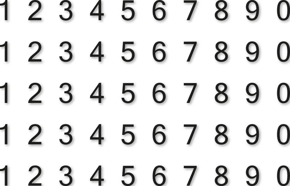 H6,5 cm - Planche de chiffres autocollants - 5 x 10 chiffres